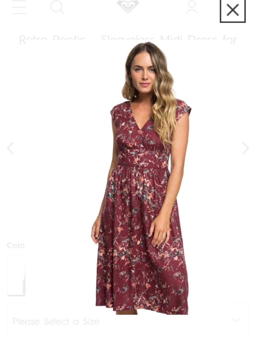 Roxy Floral V-Neck Midi Dress in Burgundy